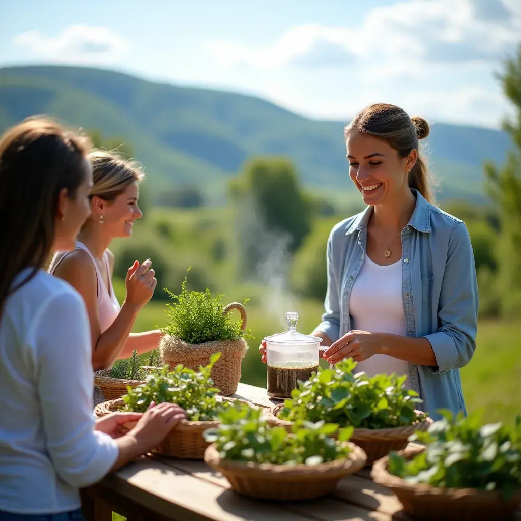 Zöld levelek és virágok, amelyek a teakeverék alapját képezik.